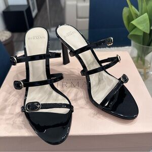 Alexandre Birman Glossy Black Triple Strap Heels size 7 or 37.5